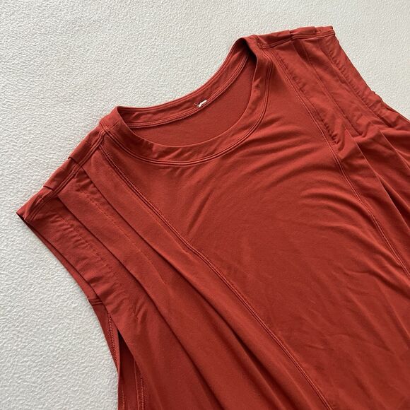 Lululemon Women Modal Pleated Shoulder Tank Top Red Rock Rust Orange Relaxed 14 - Picture 4 of 11